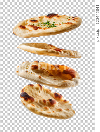 Floating Naan Bread as Traditional Indian Flatbread in Motion 123445841