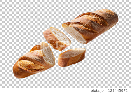 Freshly Baked Baguette with Floating Slices 123445972