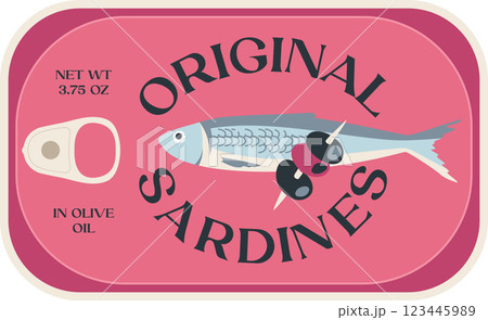 Original sardines in olive oil vector retro packaging Original sardines in olive oil vector retro packaging 123445989