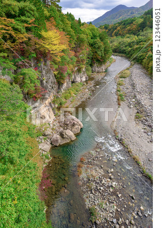 鬼怒川の透き通る流れと雄大な渓谷美、秋の紅葉とともに満喫 鬼怒川の透き通る流れと雄大な渓谷美、秋の紅葉とともに満喫 123446051