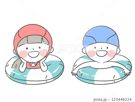 Illustration of Children Playing in the Water with Swim Rings Illustration of Children Playing in the Water with Swim Rings 123446224