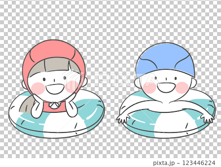 Illustration of Children Playing in the Water with Swim Rings Illustration of Children Playing in the Water with Swim Rings 123446224