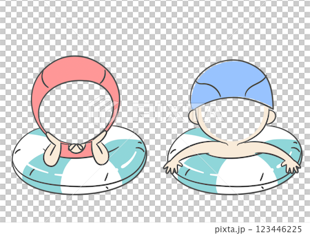 Illustration of Playing in the Water with Swim Rings with a face cutout 123446225