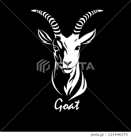 Goat head on black background. hand drawing. Not AI, Vector illustration 123446374