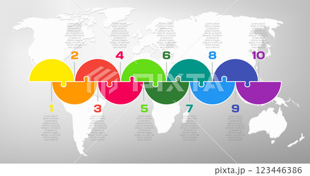 Ten steps line infographic, puzzle diagram Ten steps line infographic, puzzle diagram 123446386