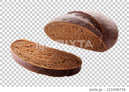 Traditional Dark Rye Bread Loaf with a Sliced Piece 123446736