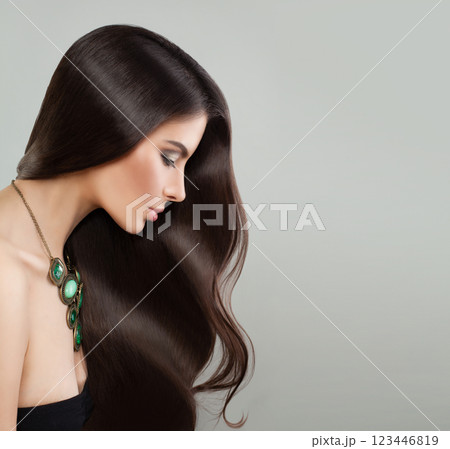 Attractive young adult woman with perfect hairstyle and make-up fashion beauty portrait Attractive young adult woman with perfect hairstyle and make-up fashion beauty portrait 123446819