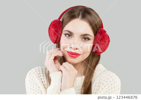 Glorious young adult woman with perfect hairstyle and make-up fashion beauty portrait 123446876