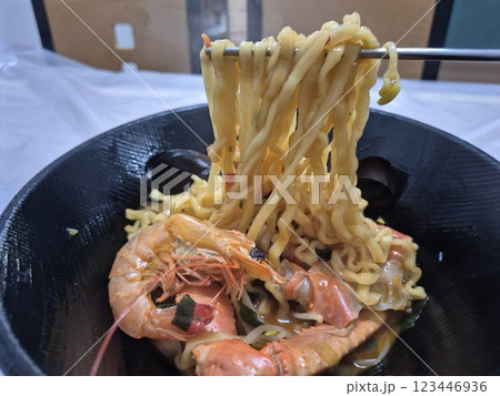 Instant Ramen with Korean red snow crab 123446936
