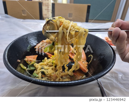 Instant Ramen with Korean red snow crab 123446942