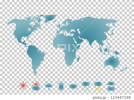 Illustration of world map and weather symbol icons Illustration of world map and weather symbol icons 123447199