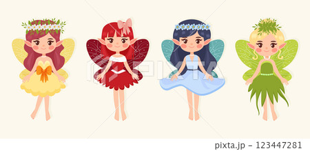 set of small cute forest fairies isolated on a white background flat vector illustration set of small cute forest fairies isolated on a white background flat vector illustration 123447281