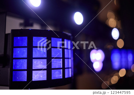 The captivating and vibrant blue lights create a stunning display in a dark setting 123447595