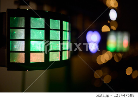 The captivating and vibrant blue lights create a stunning display in a dark setting 123447599