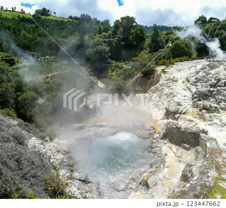 Furnas Fumarolas on Sao Miguel Island in the Azores archipelago 123447662