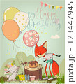 cute fox with white hare - birthday card 123447945
