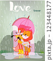 cute fox with a girlfriend under umbrella 123448177