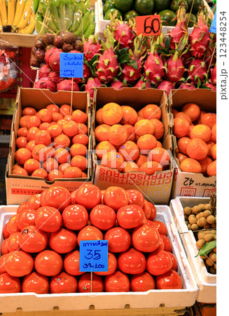 Beauty and delicious Tropical fruits show at shelf of Market building, local fresh food market in Bangkok. Beauty and delicious Tropical fruits show at shelf of Market building, local fresh food market in Bangkok. 123448254