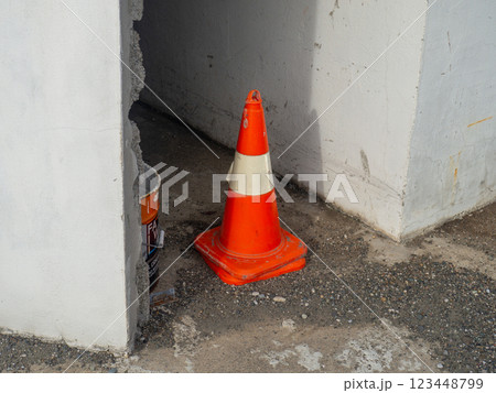 orange cone is out of action. Device for temporary marking of roads. 123448799