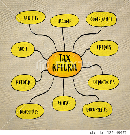 tax return infographics, formal statement filed with the government, income, expenses, and other relevant financial information for specific tax year tax return infographics, formal statement filed with the government, income, expenses, and other relevant financial information for specific tax year 123449471