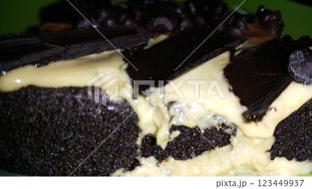 Very delicious chocolate cake close up shot. Very delicious chocolate cake close up shot. 123449937