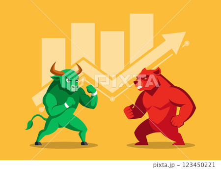 Green Bull VS Red Bear, Stock Market Trading Concept, Vector Illustration 123450221