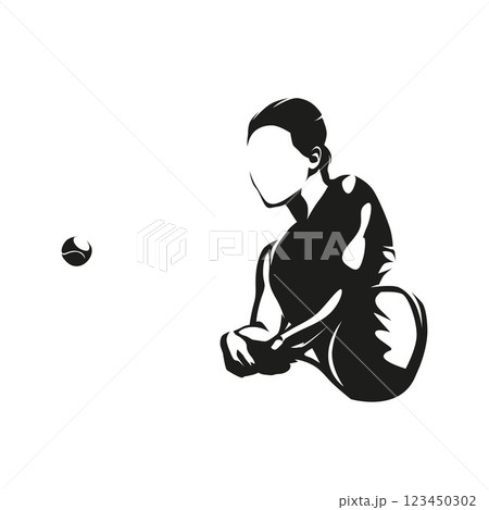 Tennis, female tennis player, isolated vector silhouette, high contrast clip art 123450302