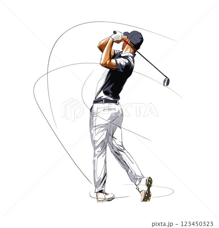 Golf player, isolated vector illustration. Golfer rear view. Sports drawing 123450323