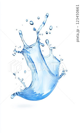 Dynamic splash of crystal-clear blue water frozen in mid-air. High-speed photography with smooth fluid motion and floating droplets. Dynamic splash of crystal-clear blue water frozen in mid-air. High-speed photography with smooth fluid motion and floating droplets. 123450661