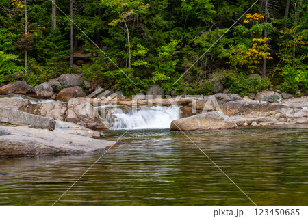Pool at the bottom of the Lower Falls of the Swift River in White Mountain National Forest on Kancamagus Highway 123450685