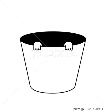 バケツから出てくる手の白黒イラストデザイン バケツから出てくる手の白黒イラストデザイン 123450931