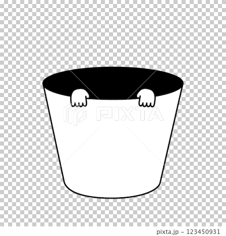 バケツから出てくる手の白黒イラストデザイン バケツから出てくる手の白黒イラストデザイン 123450931