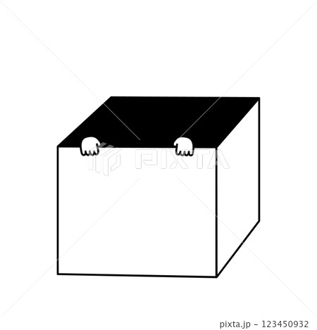 箱から出てくる手の白黒イラストデザイン 箱から出てくる手の白黒イラストデザイン 123450932
