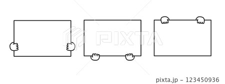 白いボードを持つ手の白黒線画のイラストセット 123450936