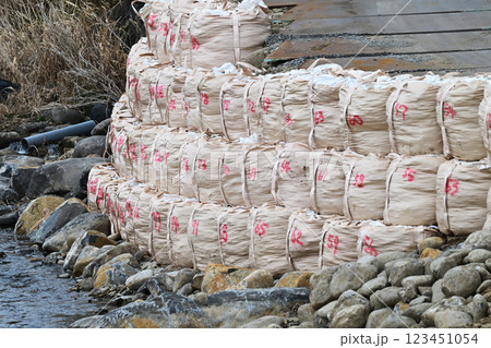 災害イメージ(　水害　豪雨災害　復旧　護岸工事) 123451054