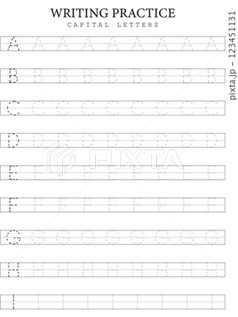 Capital Letters Tracing 1 A to I Template for Kids, Simple Vector Alphabet Writing Practice Sheet 123451131