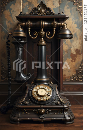 old style phone against old luxury dark background. Digital artwork. Ai generated 123451177