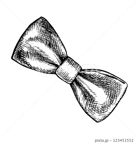 A bow tie. A hand-drawn vector graphic illustration. Black and white image of a men s accessory. Separate from the background. Perfect for posters, postcards and banners, flyers, packages and labels 123451552