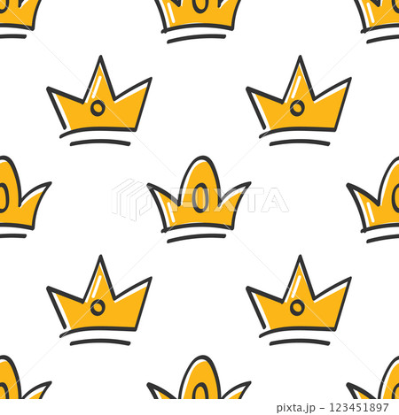 Seamless pattern with hand drawn crowns on white background. Queen or king doodle crowns background. Simple print. 123451897