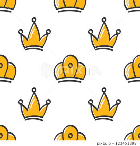 Seamless pattern with hand drawn crowns on white background. Queen or king doodle crowns background. Simple print. 123451898