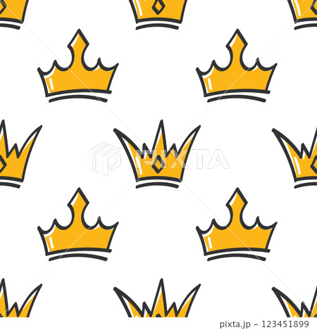 Seamless pattern with hand drawn crowns on white background. Queen or king doodle crowns background. Simple print. 123451899