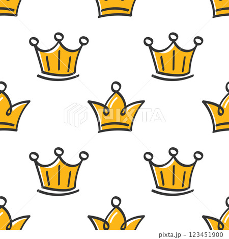 Seamless pattern with hand drawn crowns on white background. Queen or king doodle crowns background. Simple print. 123451900