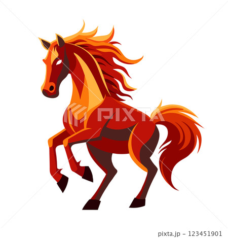 Fire horse emblem. Colorful illustration of a flaming fire horse. Symbol of the Year of the Horse. 123451901