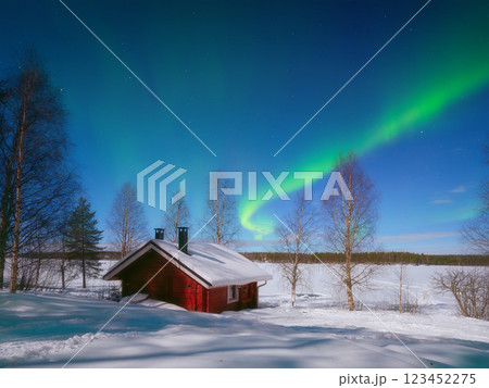 Northern Lights. Aurora Borealis. Lapland, Finland. Landscape at night. Winter wonderland Northern Lights. Aurora Borealis. Lapland, Finland. Landscape at night. Winter wonderland 123452275