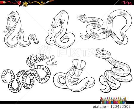 cartoon snakes wild animal characters set coloring page cartoon snakes wild animal characters set coloring page 123453502