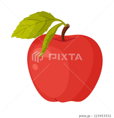 Red ripe apple with leaf, fresh garden fruit. Hand drawn food clipart. Whole fruit  123453552