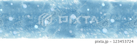 Blue water bubbles watercolor seamless border on blue watercolor background. Hand-drawn monochromatic illustration for notebooks, posters, wallpaper, textile, beach towel, wrapping paper and room Blue water bubbles watercolor seamless border on blue watercolor background. Hand-drawn monochromatic illustration for notebooks, posters, wallpaper, textile, beach towel, wrapping paper and room 123453724