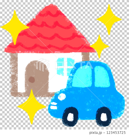 簡單插圖 - 蠟筆觸感 - 新建房產和新車 123453725