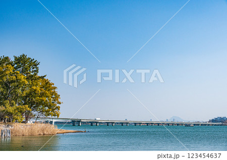 膳所城跡公園から近江大橋の眺め　滋賀県大津市 123454637