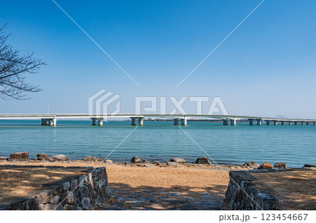 膳所城跡公園からの近江大橋の景観　滋賀県大津市 123454667